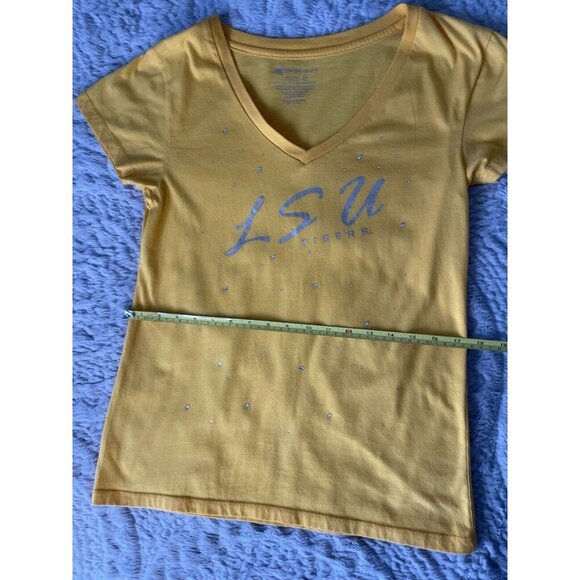 Colosseum LSU Women's Yellow V-Neck Shirt With Small Rhinestones XL fits like L - Picture 6 of 9